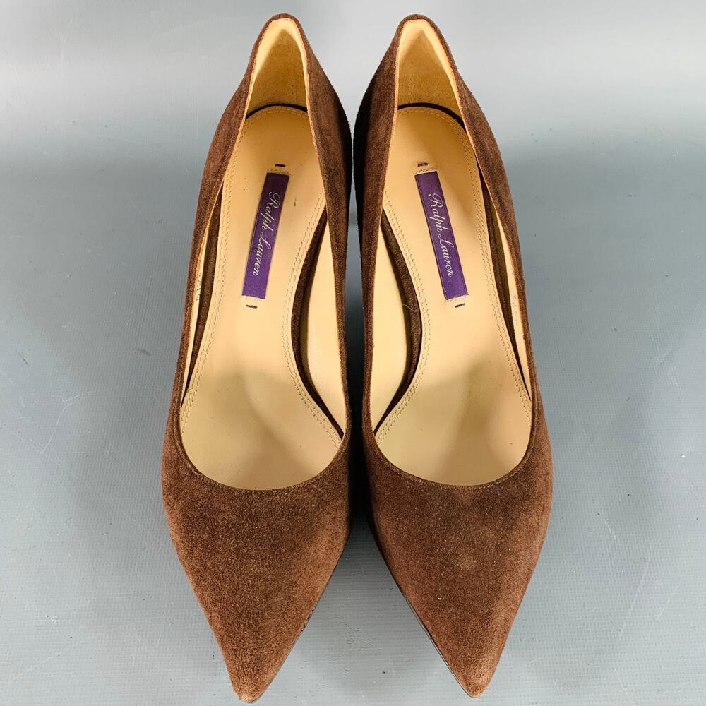 RALPH LAUREN COLLECTION Size 6.5 Brown Suede Pointed Toe Classic Pumps - Picture 4 of 8